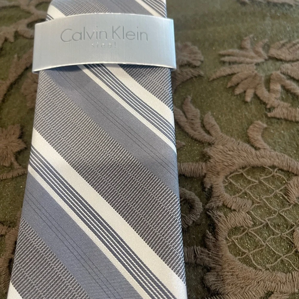 Calvin Klein Blue and White Striped‎ Tie
